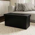 Hastings Home Foldable Storage Bench Ottoman, Tufted Faux Leather Cube Organizer Furniture for Home (Black, Large) 475236LNI